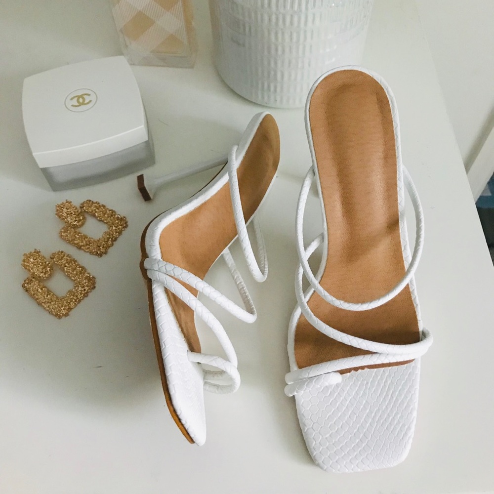 White strappy heels